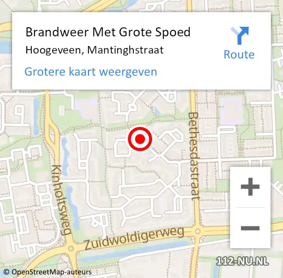 Locatie op kaart van de 112 melding: Brandweer Met Grote Spoed Naar Hoogeveen, Mantinghstraat op 14 april 2021 18:51