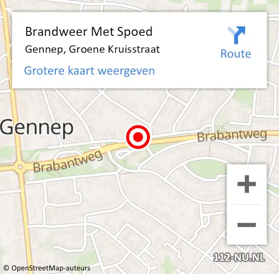 Locatie op kaart van de 112 melding: Brandweer Met Spoed Naar Gennep, Groene Kruisstraat op 14 april 2021 23:06