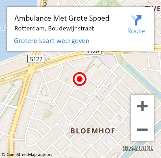 Locatie op kaart van de 112 melding: Ambulance Met Grote Spoed Naar Rotterdam, Boudewijnstraat op 15 april 2021 01:47