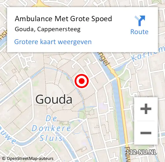 Locatie op kaart van de 112 melding: Ambulance Met Grote Spoed Naar Gouda, Cappenersteeg op 15 april 2021 05:22