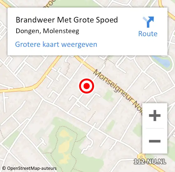 Locatie op kaart van de 112 melding: Brandweer Met Grote Spoed Naar Dongen, Molensteeg op 15 april 2021 10:37