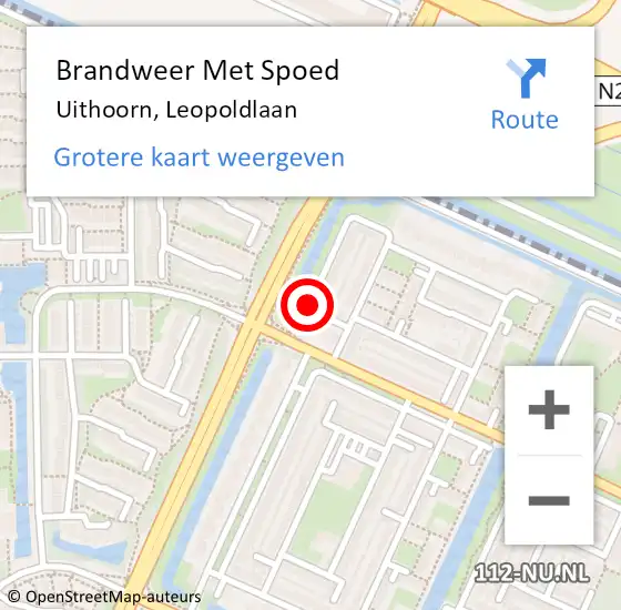 Locatie op kaart van de 112 melding: Brandweer Met Spoed Naar Uithoorn, Leopoldlaan op 15 april 2021 12:27