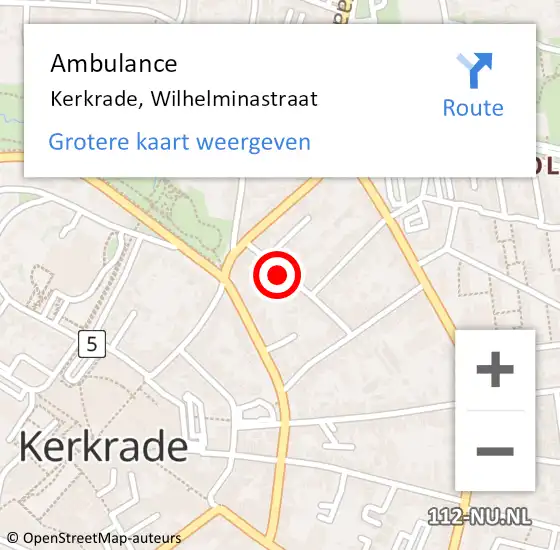 Locatie op kaart van de 112 melding: Ambulance Kerkrade, Wilhelminastraat op 7 juni 2014 21:27