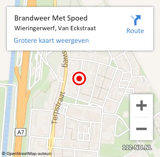 Locatie op kaart van de 112 melding: Brandweer Met Spoed Naar Wieringerwerf, Van Eckstraat op 15 april 2021 13:21