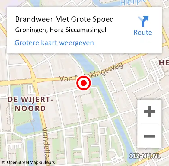Locatie op kaart van de 112 melding: Brandweer Met Grote Spoed Naar Groningen, Hora Siccamasingel op 15 april 2021 13:48