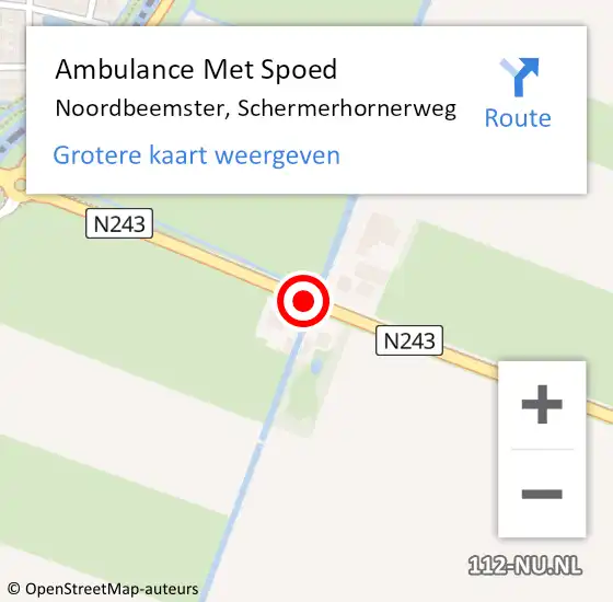 Locatie op kaart van de 112 melding: Ambulance Met Spoed Naar Noordbeemster, Schermerhornerweg op 15 april 2021 14:07