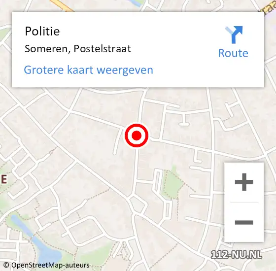 Locatie op kaart van de 112 melding: Politie Someren, Postelstraat op 15 april 2021 14:09