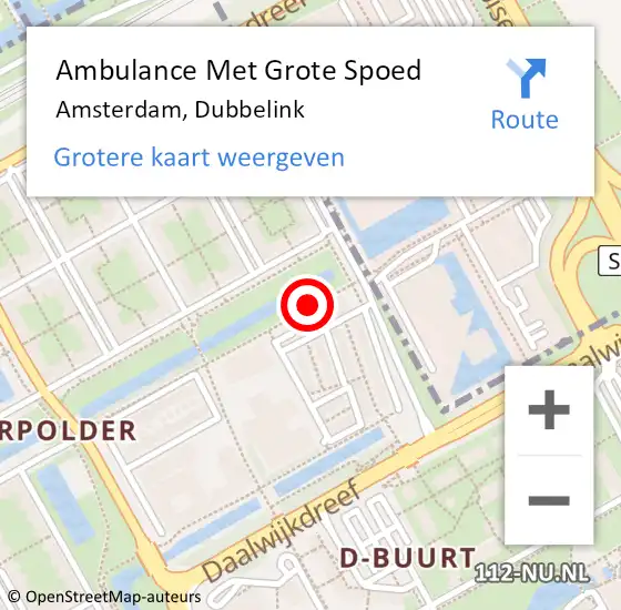 Locatie op kaart van de 112 melding: Ambulance Met Grote Spoed Naar Amsterdam, Dubbelink op 15 april 2021 15:29