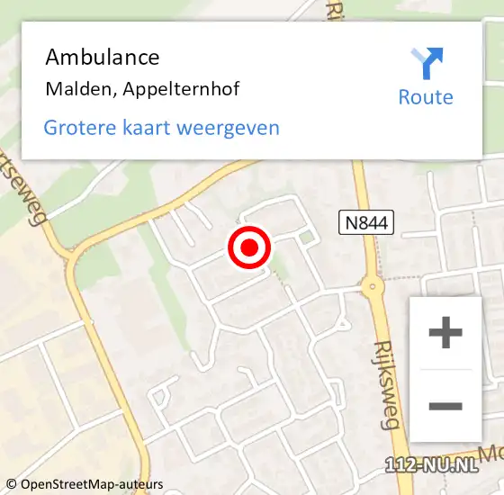 Locatie op kaart van de 112 melding: Ambulance Malden, Appelternhof op 15 april 2021 15:30