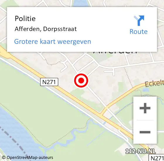 Locatie op kaart van de 112 melding: Politie Afferden, Dorpsstraat op 15 april 2021 17:12