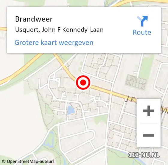 Locatie op kaart van de 112 melding: Brandweer Usquert, John F Kennedy-Laan op 15 april 2021 18:25