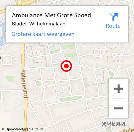 Locatie op kaart van de 112 melding: Ambulance Met Grote Spoed Naar Bladel, Wilhelminalaan op 15 april 2021 19:56