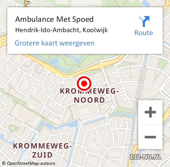 Locatie op kaart van de 112 melding: Ambulance Met Spoed Naar Hendrik-Ido-Ambacht, Koolwijk op 15 april 2021 20:26