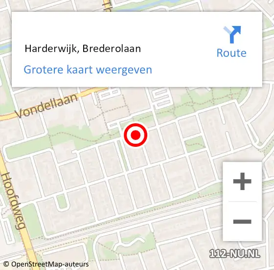 Locatie op kaart van de 112 melding:  Harderwijk, Brederolaan op 15 april 2021 22:11