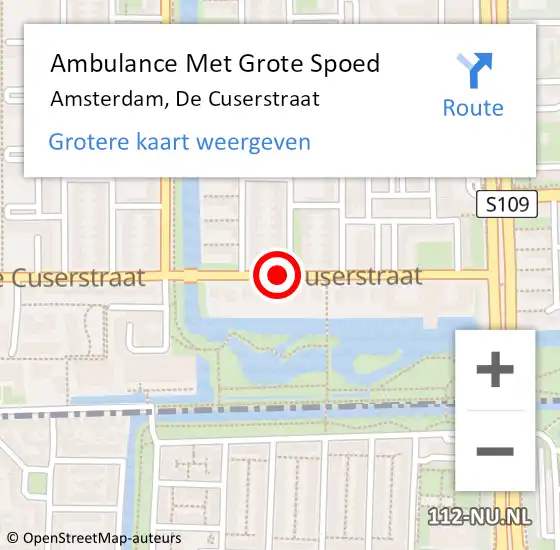 Locatie op kaart van de 112 melding: Ambulance Met Grote Spoed Naar Amsterdam, De Cuserstraat op 15 april 2021 22:16