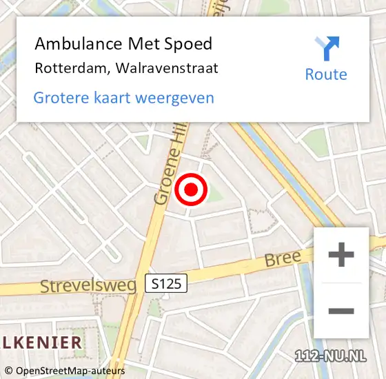 Locatie op kaart van de 112 melding: Ambulance Met Spoed Naar Rotterdam, Walravenstraat op 16 april 2021 02:47