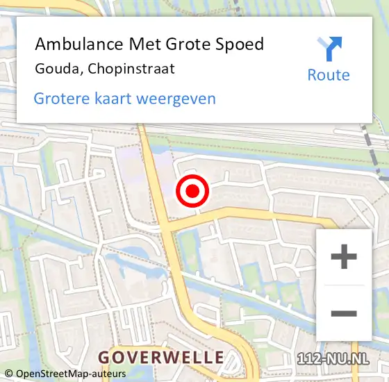 Locatie op kaart van de 112 melding: Ambulance Met Grote Spoed Naar Gouda, Chopinstraat op 16 april 2021 02:59