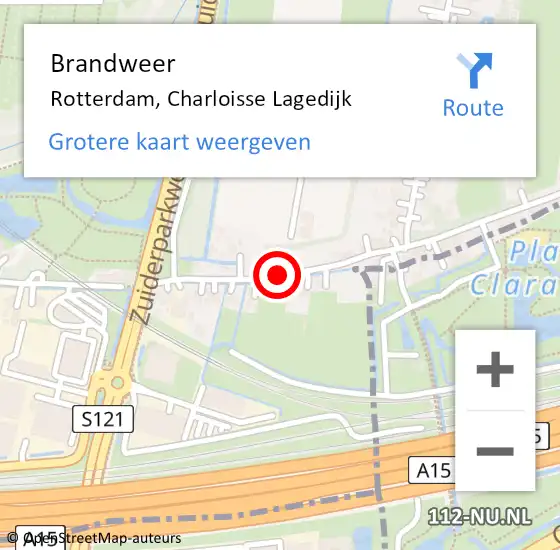 Locatie op kaart van de 112 melding: Brandweer Rotterdam, Charloisse Lagedijk op 16 april 2021 02:59