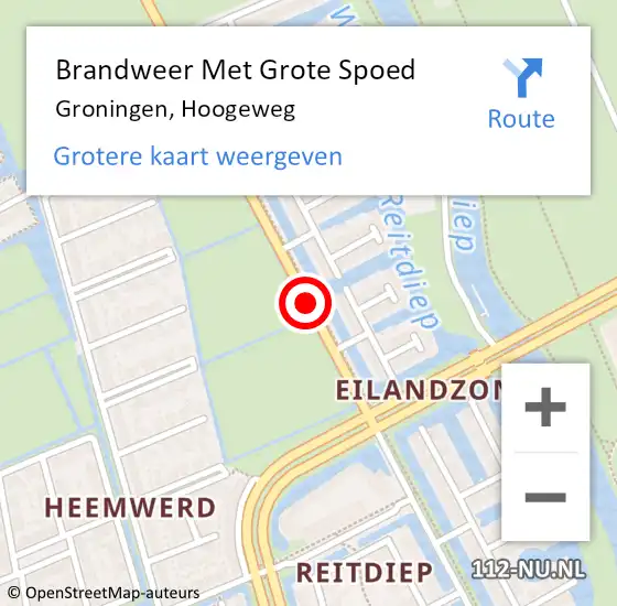 Locatie op kaart van de 112 melding: Brandweer Met Grote Spoed Naar Groningen, Hoogeweg op 16 april 2021 05:56