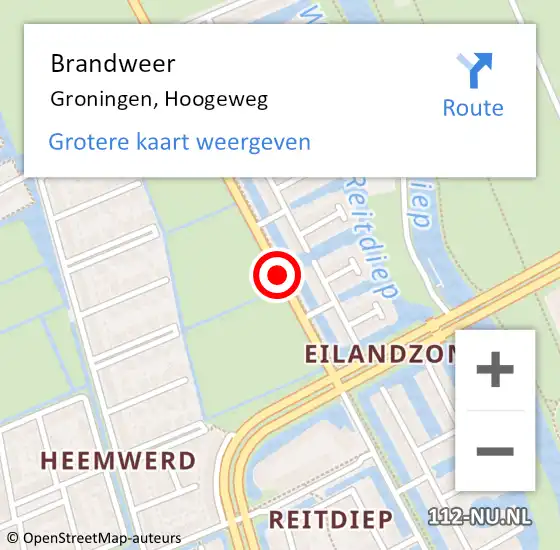 Locatie op kaart van de 112 melding: Brandweer Groningen, Hoogeweg op 16 april 2021 05:58
