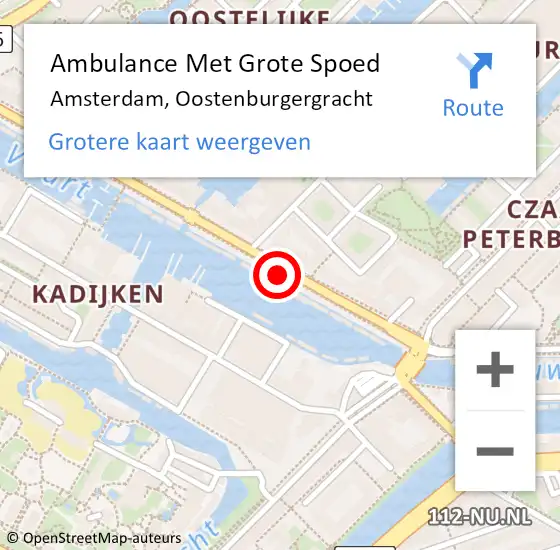 Locatie op kaart van de 112 melding: Ambulance Met Grote Spoed Naar Amsterdam, Oostenburgergracht op 16 april 2021 05:59
