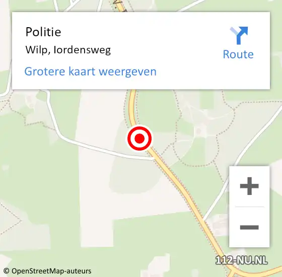 Locatie op kaart van de 112 melding: Politie Wilp, Iordensweg op 16 april 2021 06:42