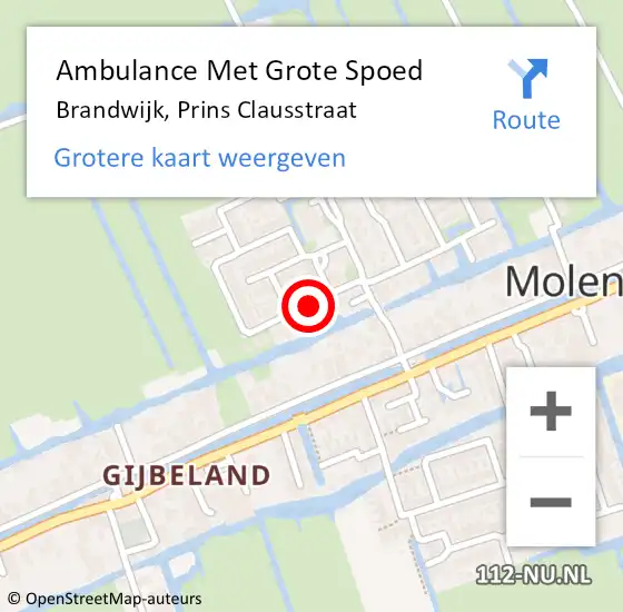 Locatie op kaart van de 112 melding: Ambulance Met Grote Spoed Naar Brandwijk, Prins Clausstraat op 16 april 2021 06:57