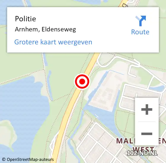 Locatie op kaart van de 112 melding: Politie Arnhem, Eldenseweg op 16 april 2021 07:56