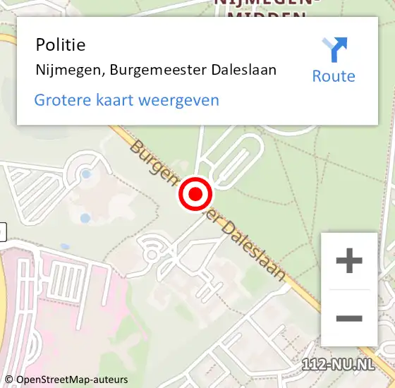 Locatie op kaart van de 112 melding: Politie Nijmegen, Burgemeester Daleslaan op 16 april 2021 07:58
