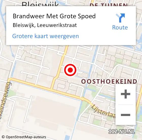 Locatie op kaart van de 112 melding: Brandweer Met Grote Spoed Naar Bleiswijk, Leeuwerikstraat op 16 april 2021 08:38