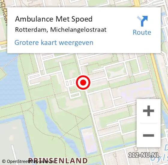 Locatie op kaart van de 112 melding: Ambulance Met Spoed Naar Rotterdam, Michelangelostraat op 16 april 2021 09:20