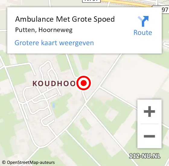 Locatie op kaart van de 112 melding: Ambulance Met Grote Spoed Naar Putten, Hoorneweg op 16 april 2021 10:28