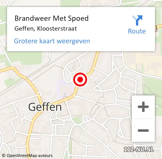 Locatie op kaart van de 112 melding: Brandweer Met Spoed Naar Geffen, Kloosterstraat op 16 april 2021 11:56