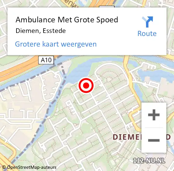 Locatie op kaart van de 112 melding: Ambulance Met Grote Spoed Naar Diemen, Esstede op 16 april 2021 13:37