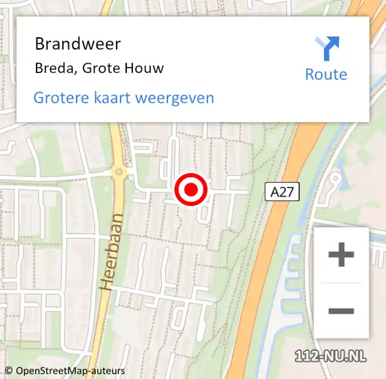 Locatie op kaart van de 112 melding: Brandweer Breda, Grote Houw op 16 april 2021 13:51