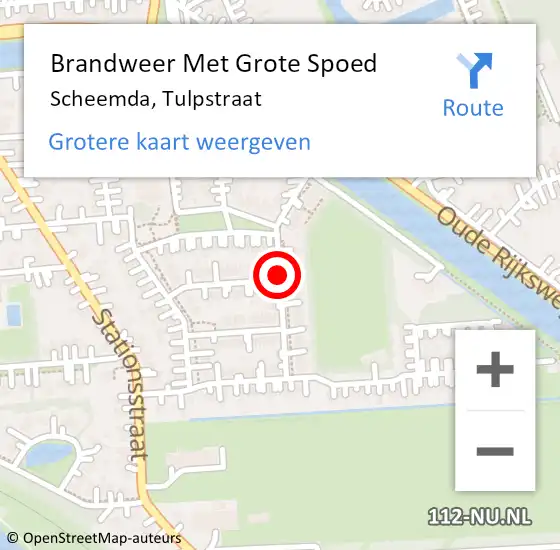 Locatie op kaart van de 112 melding: Brandweer Met Grote Spoed Naar Scheemda, Tulpstraat op 16 april 2021 13:59