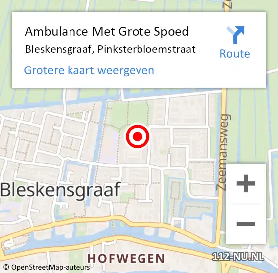 Locatie op kaart van de 112 melding: Ambulance Met Grote Spoed Naar Bleskensgraaf, Pinksterbloemstraat op 16 april 2021 14:29