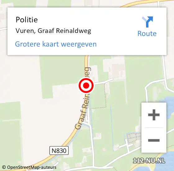 Locatie op kaart van de 112 melding: Politie Vuren, Graaf Reinaldweg op 16 april 2021 14:59