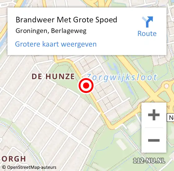 Locatie op kaart van de 112 melding: Brandweer Met Grote Spoed Naar Groningen, Berlageweg op 16 april 2021 15:14