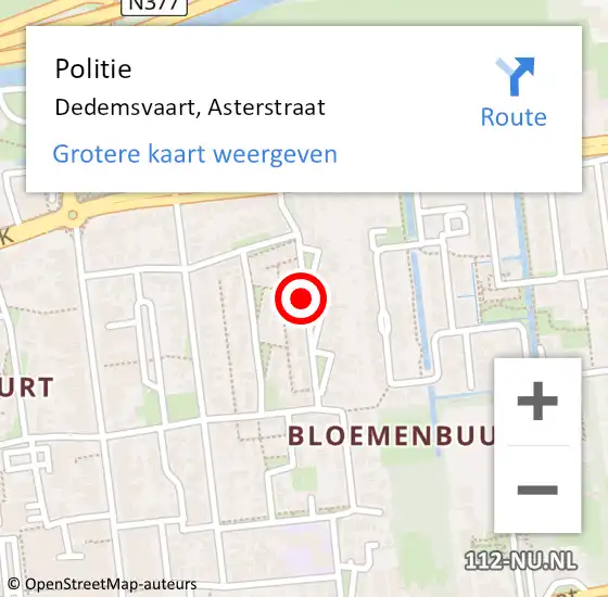 Locatie op kaart van de 112 melding: Politie Dedemsvaart, Asterstraat op 16 april 2021 15:54