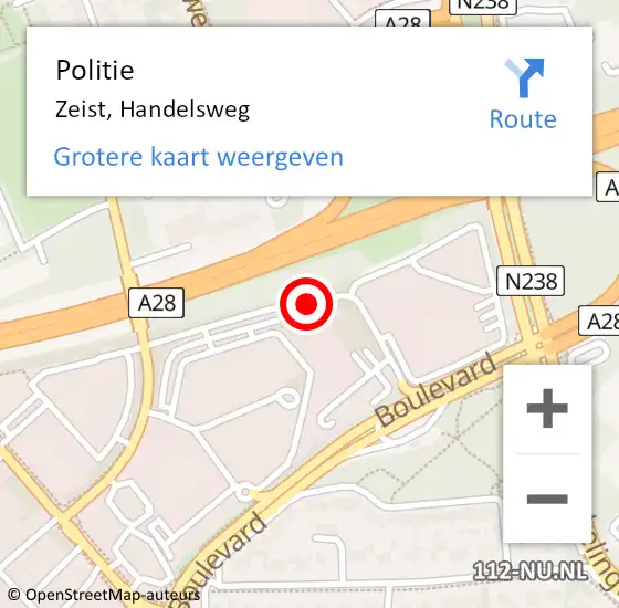 Locatie op kaart van de 112 melding: Politie Zeist, Handelsweg op 16 april 2021 15:57