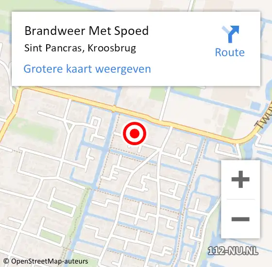 Locatie op kaart van de 112 melding: Brandweer Met Spoed Naar Sint Pancras, Kroosbrug op 16 april 2021 16:24