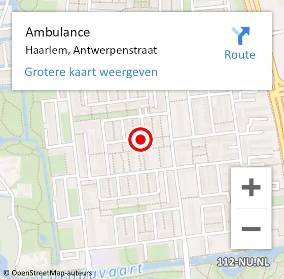 Locatie op kaart van de 112 melding: Ambulance Haarlem, Antwerpenstraat op 16 april 2021 16:56