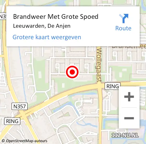 Locatie op kaart van de 112 melding: Brandweer Met Grote Spoed Naar Leeuwarden, De Anjen op 16 april 2021 17:49