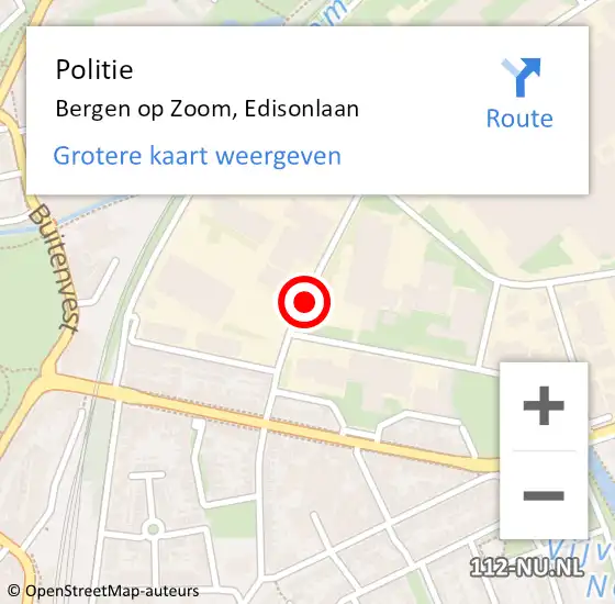 Locatie op kaart van de 112 melding: Politie Bergen op Zoom, Edisonlaan op 16 april 2021 17:51