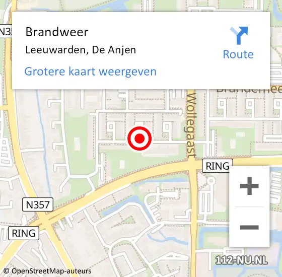 Locatie op kaart van de 112 melding: Brandweer Leeuwarden, De Anjen op 16 april 2021 17:54