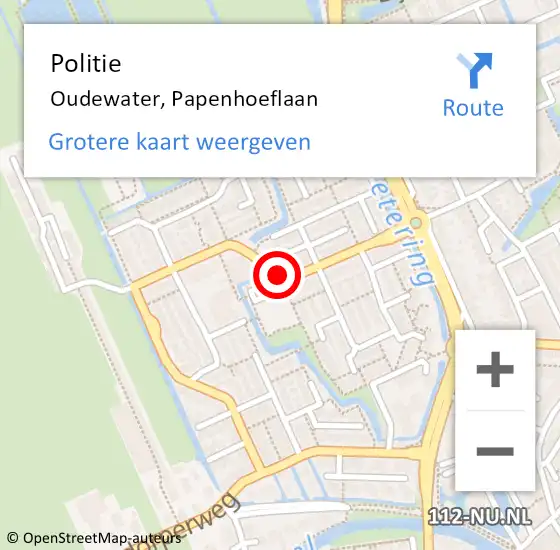 Locatie op kaart van de 112 melding: Politie Oudewater, Papenhoeflaan op 16 april 2021 18:07