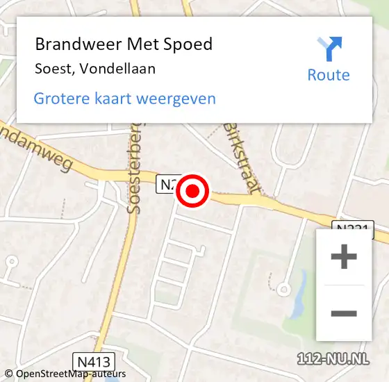 Locatie op kaart van de 112 melding: Brandweer Met Spoed Naar Soest, Vondellaan op 16 april 2021 19:36