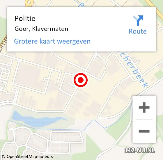 Locatie op kaart van de 112 melding: Politie Goor, Klavermaten op 16 april 2021 19:41