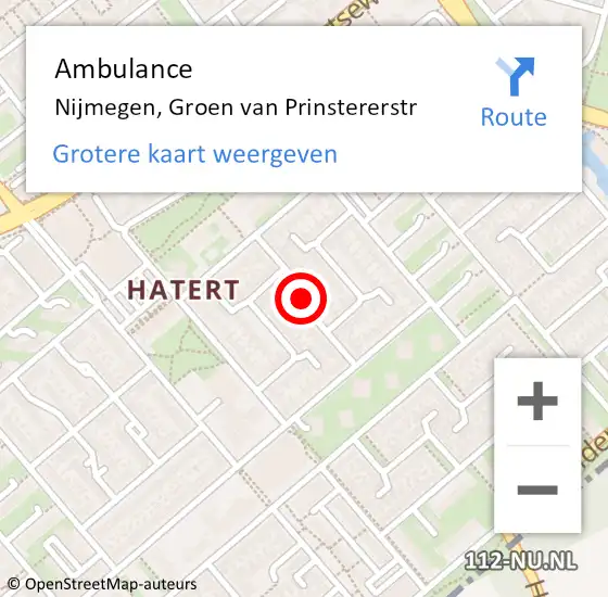Locatie op kaart van de 112 melding: Ambulance Nijmegen, Groen van Prinstererstr op 16 april 2021 20:21